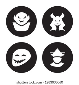 4 vector icon set : Vampire, Troll, Valkyrie, Thor isolated on black background