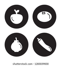 4 vector icon set : Yuzu, quince, mandarin, Zucchini isolated on black background