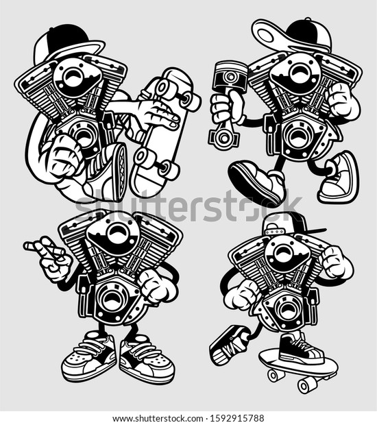 4 Vector Motorcycle Engine Machine Cartoon Stock Vector Royalty Free 1592915788
