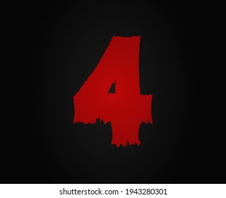4 vector number horror bloody, scary. Insane Fear brutal, scream font. Wicked night theme style design