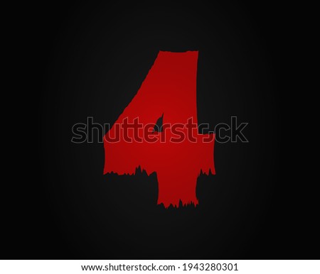 4 vector number horror bloody, scary. Insane Fear brutal, scream font. Wicked night theme style design