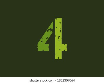 4 vector number made of grungy, grunge texture. Rubber stamp imprint style. For logo, brand label, poster, design elements etc.