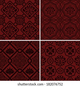 4 Vector seamless floral patterns, indian style, seamless patterns in swatch menu