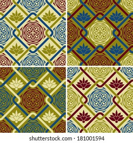 4 vector seamless patterns in eastern style, seamless patterns in swatch menu