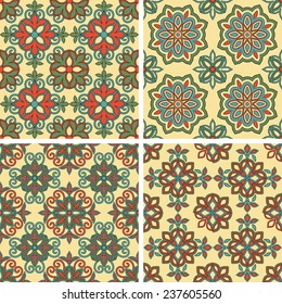 4 Vector Seamless Tile Patterns, fully editable epa 10 files with clipping masks and seamless patterns in swatch menu