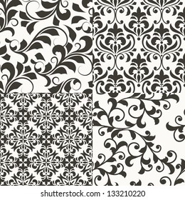 4 vector seamless  vintage floral patterns, fully editable eps 8 file with clipping masks, seamless patterns in swatch menu