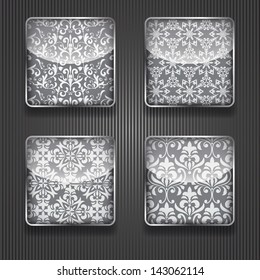 4 vector shiny icons with floral pattern,  transparency effects, fully editable eps 10 file