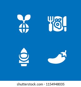4 vegetable icons in vector set. meal, sprout, chili and farming and gardening illustration for web and graphic design
