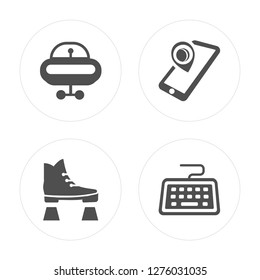 4 Vehicle, Boots, Smartphone, Keyboard modern icons on round shapes, vector illustration, eps10, trendy icon set.