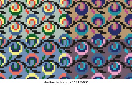 4 versions of floral embroidery pattern
