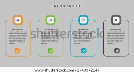 4 vertical columns infographic template with checkmark icons and header icons