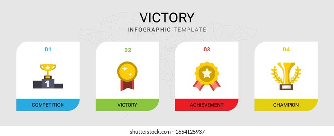 4 iconos planos de victoria establecidos aislados en plantilla infográfica. Iconos con competencia, logros, íconos campeones.