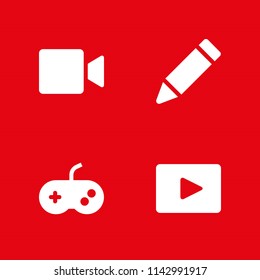 4 video icon set with edit, gamepad and video player vector illustration for graphic design and web