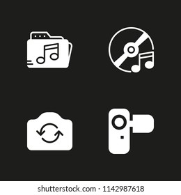 4 video icon set with music folder, camera and compact disc vector illustration for graphic design and web