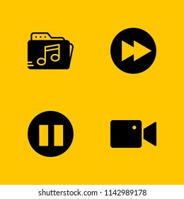 4 video icon set with pause, fast forward and music folder vector illustration for graphic design and web