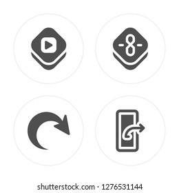 4 Video player, Next, Eight, modern icons on round shapes, vector illustration, eps10, trendy icon set.