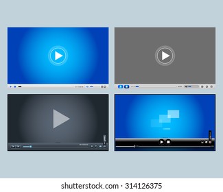 4 video players, media player designs for web and mobile apps. Vector illustrations. 