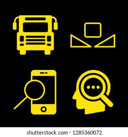 4 view icons with bus front and smartphone in this set