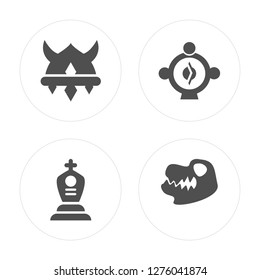 4 Viking helmet, Tomb, Compass, Skull modern icons on round shapes, vector illustration, eps10, trendy icon set.