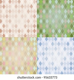 4 Vintage Harlequin Backgrounds, Vector Background