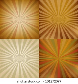 4 Vintage Square Shaped Sunburst, Vector Illustration