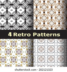 4 vintage style seamless patterns, can be used for fashion textile, cloth, scrap booking and background,  pattern swatches included, Vector EPS 10.