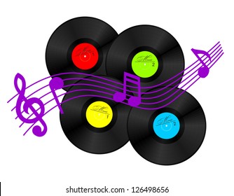 4 vinyl records and few musical signs