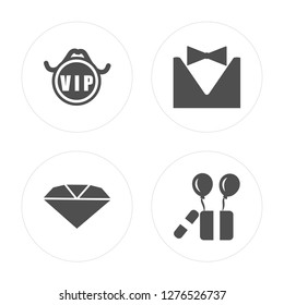 4 Vip, Diamond, Tuxedo, Gift modern icons on round shapes, vector illustration, eps10, trendy icon set.