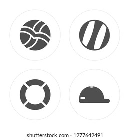 4 Volleyball, Rubber ring, Beach ball, Cap modern icons on round shapes, vector illustration, eps10, trendy icon set.