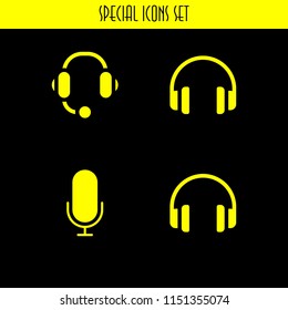 4 volume icons in vector set. headphones, audio and microphone illustration for web and graphic design