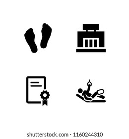 4 walking icons in vector set. broken leg, mall, university and two feet illustration for web and graphic design
