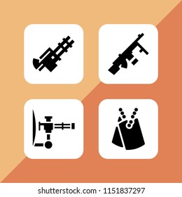 4 war icons in vector set. dog tag and gun illustration for web and graphic design