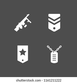 4 war icons in vector set. dog tag, army and gun illustration for web and graphic design