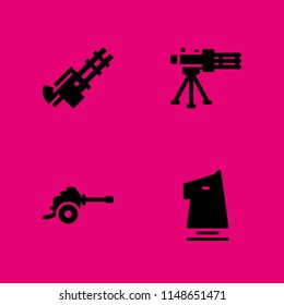 4 warrior icon set with knight, machine gun and weapons vector illustration for graphic design and web