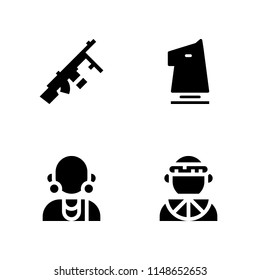 4 warrior icon set with knight, massai and machine gun vector illustration for graphic design and web