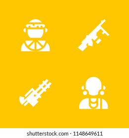4 warrior icon set with massai, zulu and machine gun vector illustration for graphic design and web