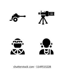 4 warrior icon set with weapons, machine gun and zulu vector illustration for graphic design and web