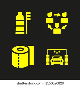 4 wash icons in vector set. flow, clean, cleaning and toothbrush illustration for web and graphic design