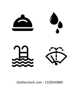 4 wash icons in vector set. drop, dish, washer and water illustration for web and graphic design