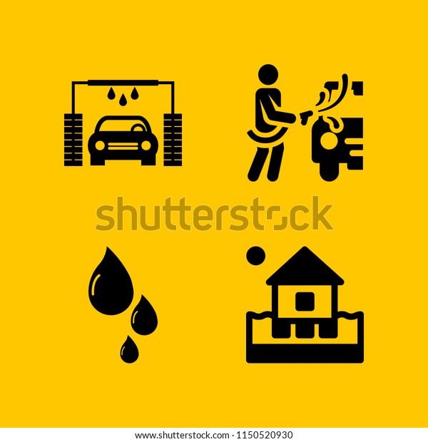 4 wash icons in\
vector set. cleaning, water, car wash and drop illustration for web\
and graphic design