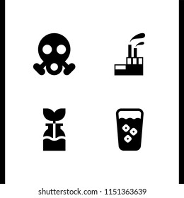 4 waste icons in vector set. straw, industrial building with contaminants, radioactive and reuse illustration for web and graphic design