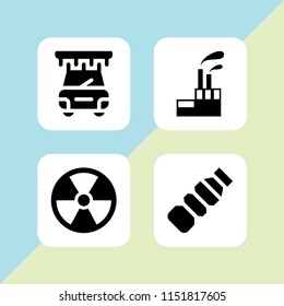 4 waste icons in vector set. plastic, industrial building with contaminants, wash and radioactive illustration for web and graphic design