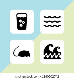 4 waste icons in vector set. straw, rat and ocean illustration for web and graphic design
