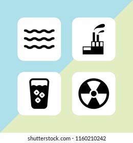 4 waste icons in vector set. ocean, radioactive, straw and industrial building with contaminants illustration for web and graphic design