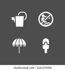 4 water icons in vector set. umbrella, swimming pool, summer and watering can illustration for web and graphic design