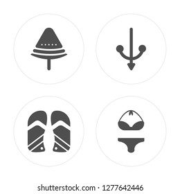 4 Watermelon, Flip flops, Anchor, Bikini modern icons on round shapes, vector illustration, eps10, trendy icon set.