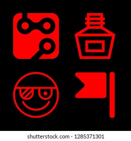 4 wave icons with ink and computer square button symbol with circles and lines in this set