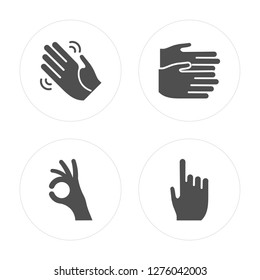4 Waving hand, Ok, Clapping, Tap modern icons on round shapes, vector illustration, eps10, trendy icon set.