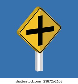 4 Way Intersection Ahead Sign 3d shape vector illustration