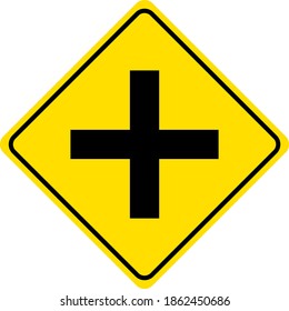 4 way intersection sign isolated on white background illustration